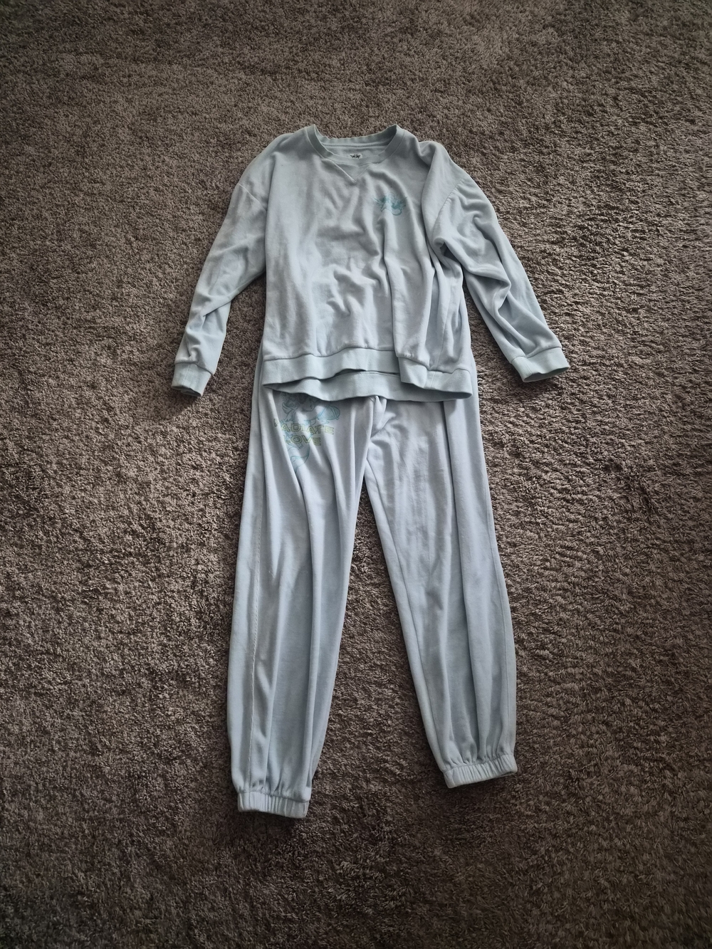 Boys Lie Radiate Love Ice Blue Velvet Sweat Set, Size Large / OSO, Like New